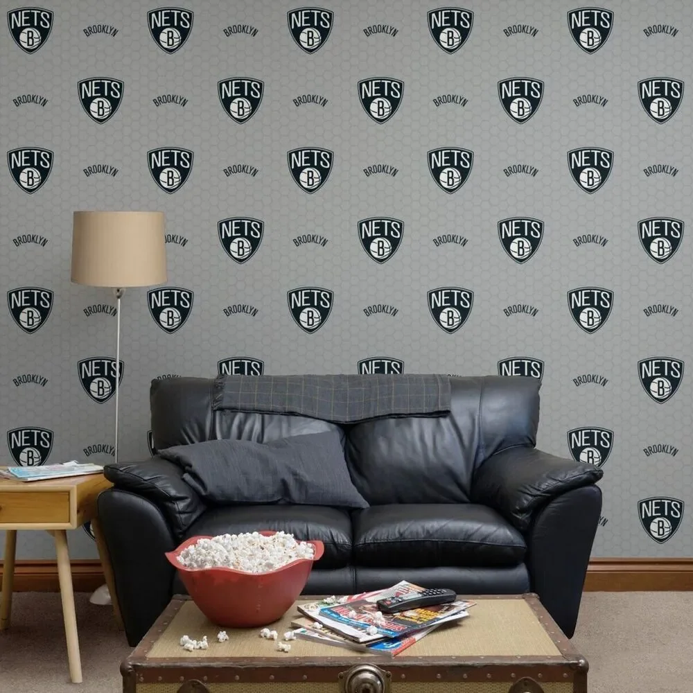 Sports Fan Cave Brooklyn Nets‎ Fathead Team Logo Peel & Stick Wallpaper 24x16.5
